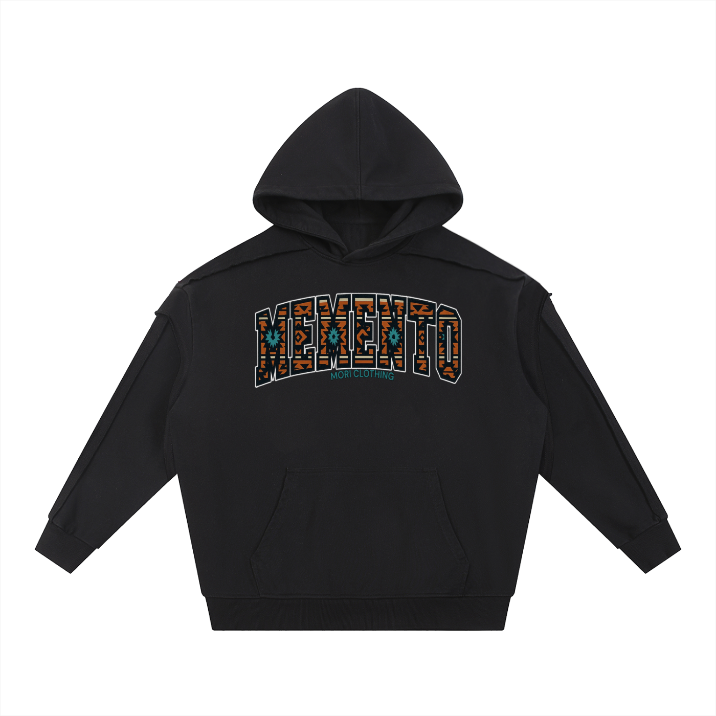 Contrast Tape Raw Edge Double Layered Hoodie - Memento Mori Clothing