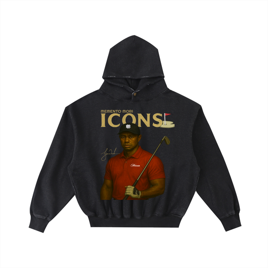 TIGER Frayed Enzyme Washed Fleece Hoodie - Memento Mori Clothing