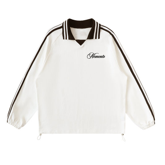 Contrast Striped Lapel Collar Sweatshirt - Memento Mori Clothing