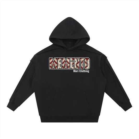 Aztec Contrast Tape Raw Edge Double Layered Hoodie - Memento Mori Clothing