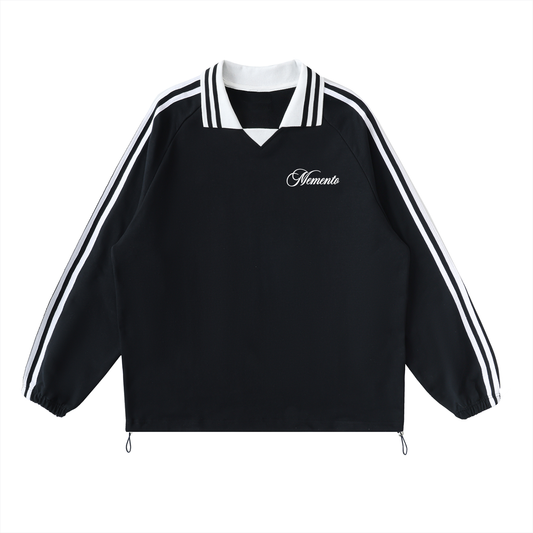 Memento Striped Lapel Collar Sweatshirt - Memento Mori Clothing