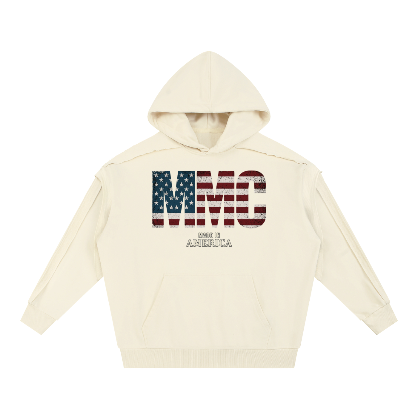 America Tape Raw Edge Double Layered Hoodie - Memento Mori Clothing