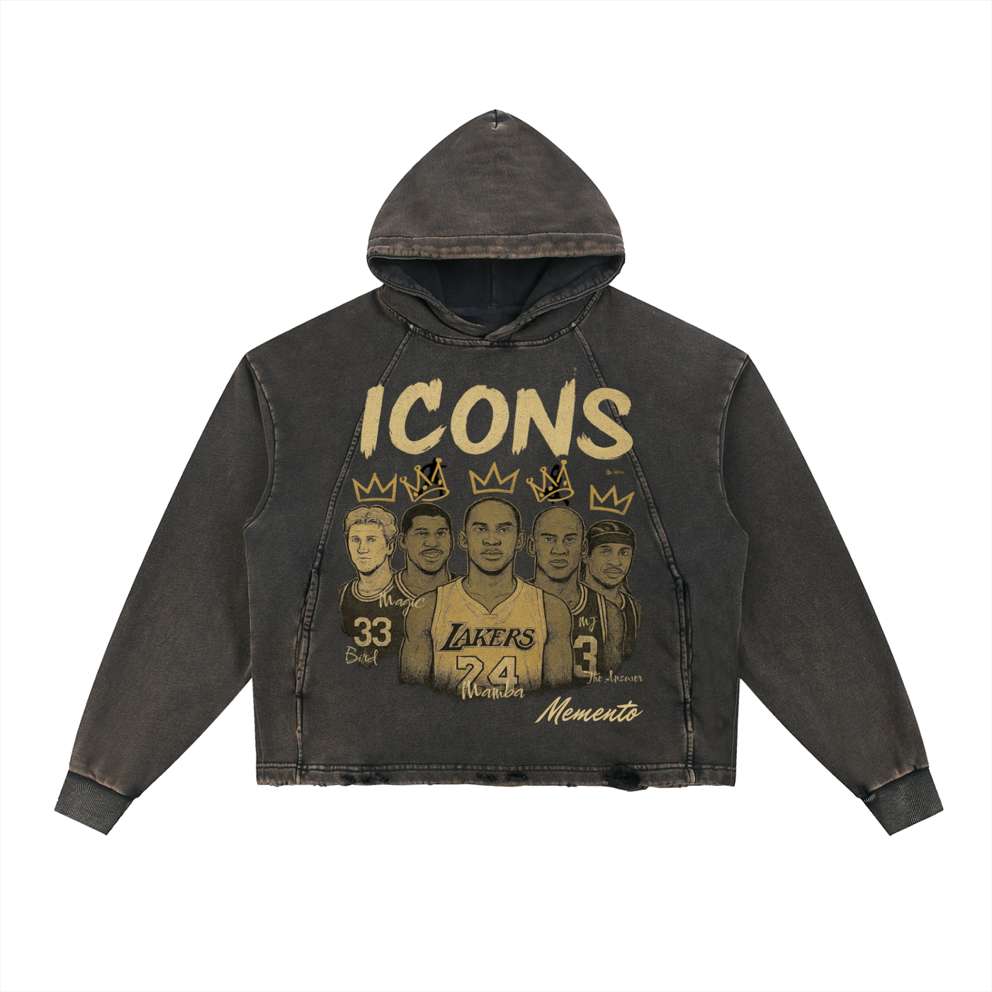 Bball Icons Vintage Washed Frayed-Hem Hoodie - Memento Mori Clothing