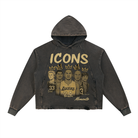 Bball Icons Vintage Washed Frayed-Hem Hoodie - Memento Mori Clothing