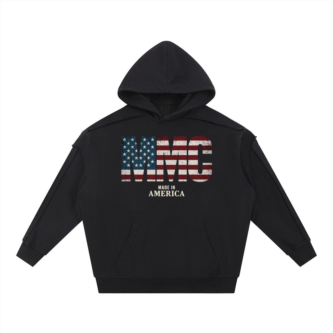 America Tape Raw Edge Double Layered Hoodie - Memento Mori Clothing