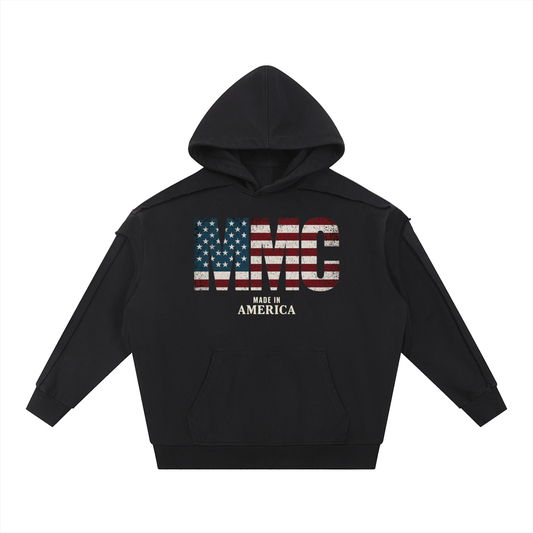 America Tape Raw Edge Double Layered Hoodie - Memento Mori Clothing