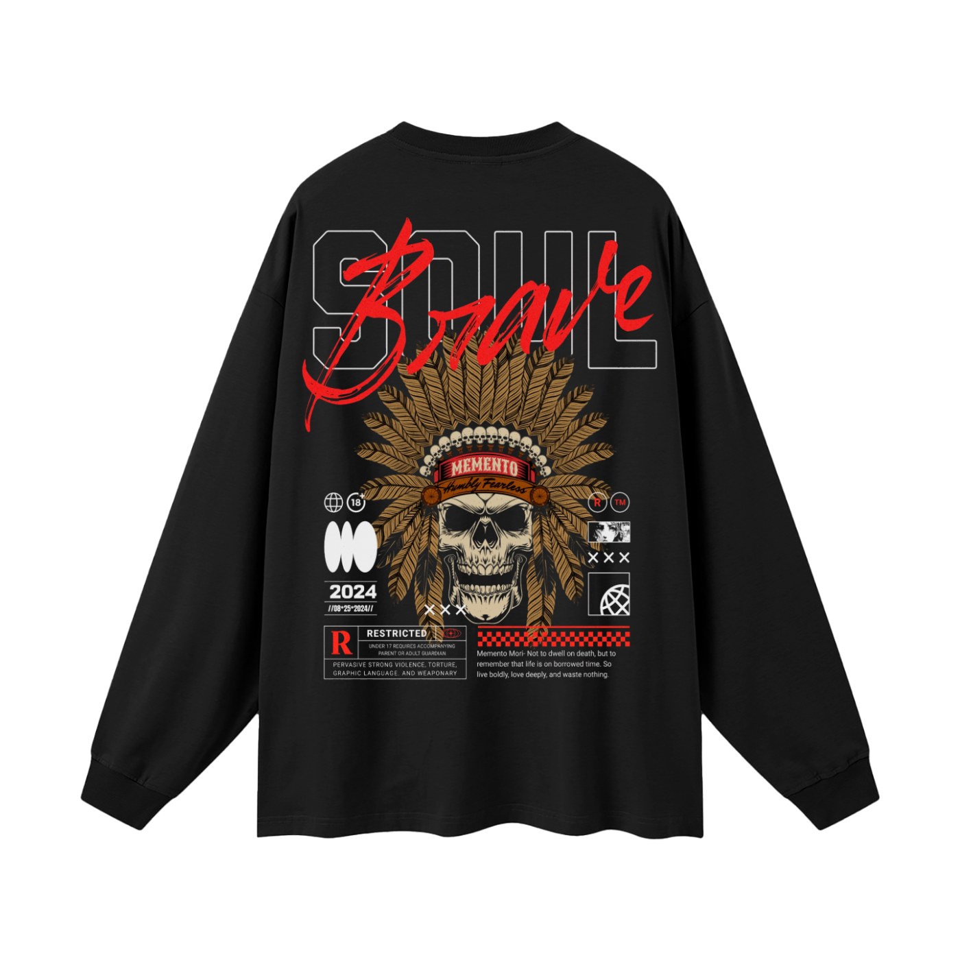 Brave Soul Oversized Unisex Long Sleeve T-Shirt - Memento Mori Clothing