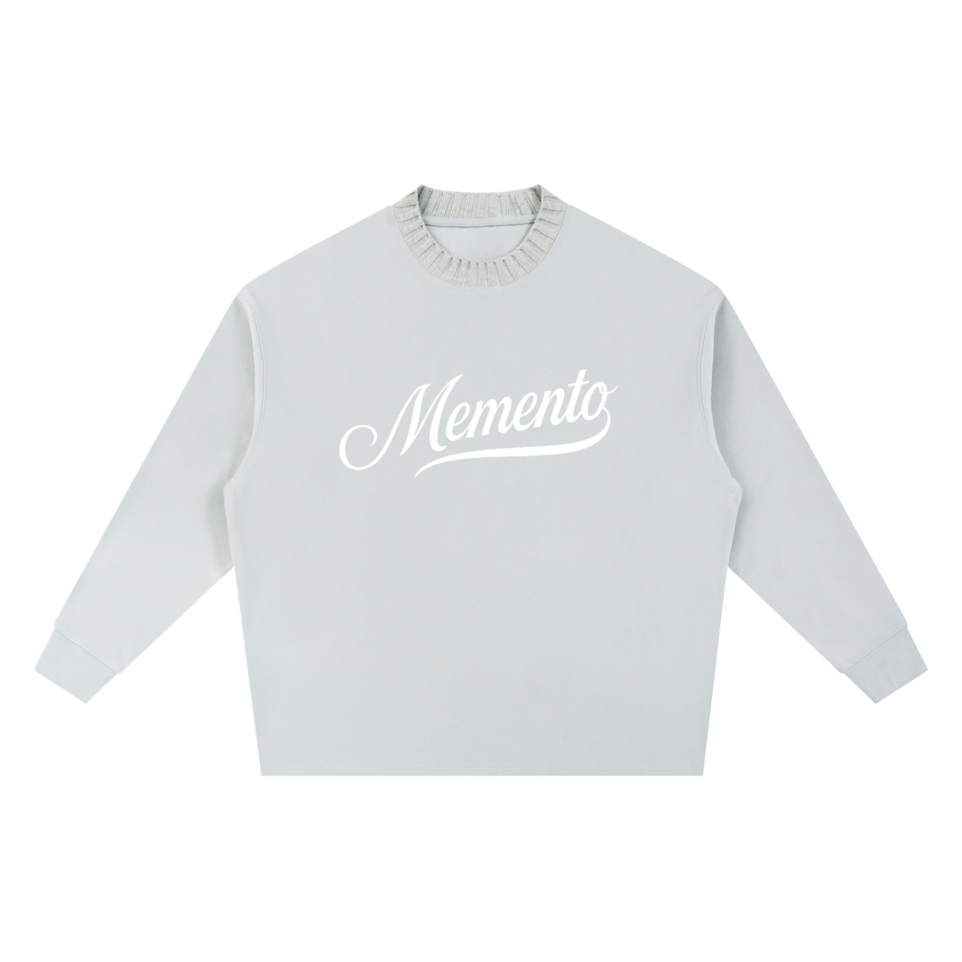 Memento (Grey/White) Knitted Neck Oversize Sweatshirt - Memento Mori Clothing