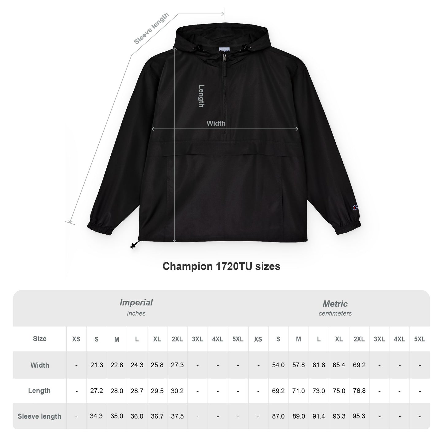 Black Packable Anorak Jacket with White Crest Graphic — Lightweight Windbreaker