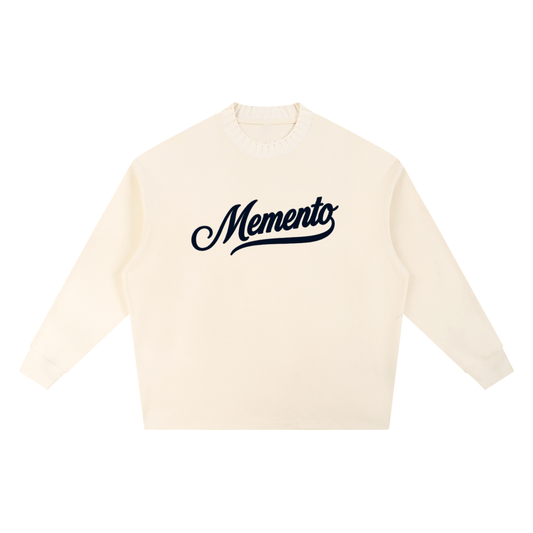 Memento (Cream/Blue) Knitted Neck Oversize Sweatshirt - Memento Mori Clothing