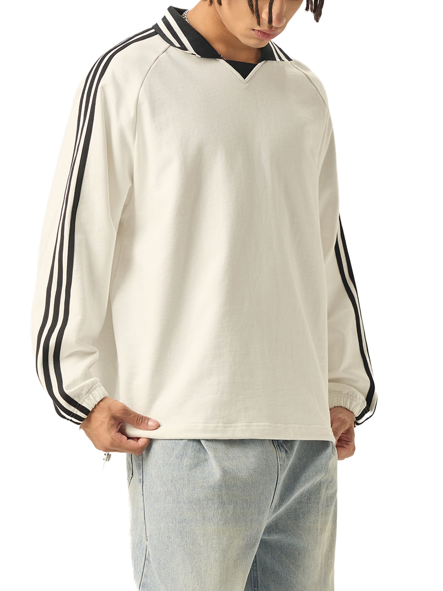 Memento Striped Lapel Collar Sweatshirt - Memento Mori Clothing