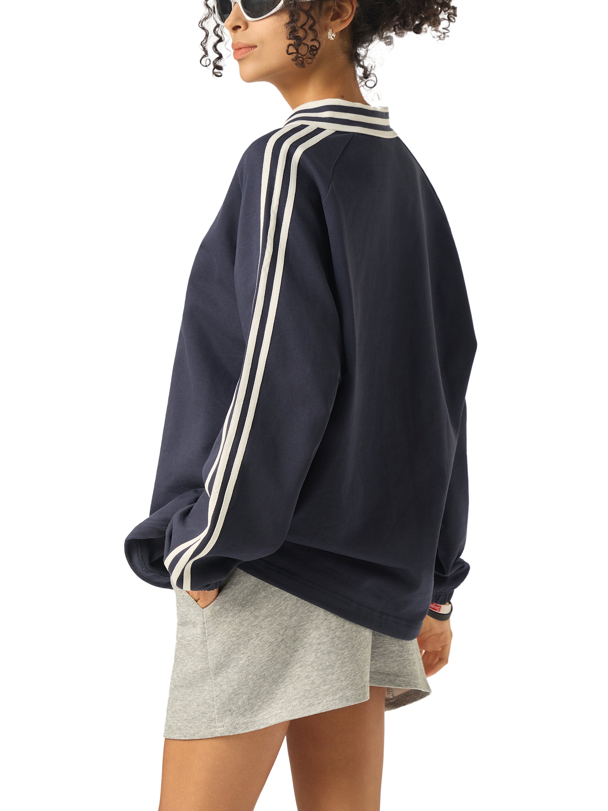 Memento Striped Lapel Collar Sweatshirt - Memento Mori Clothing