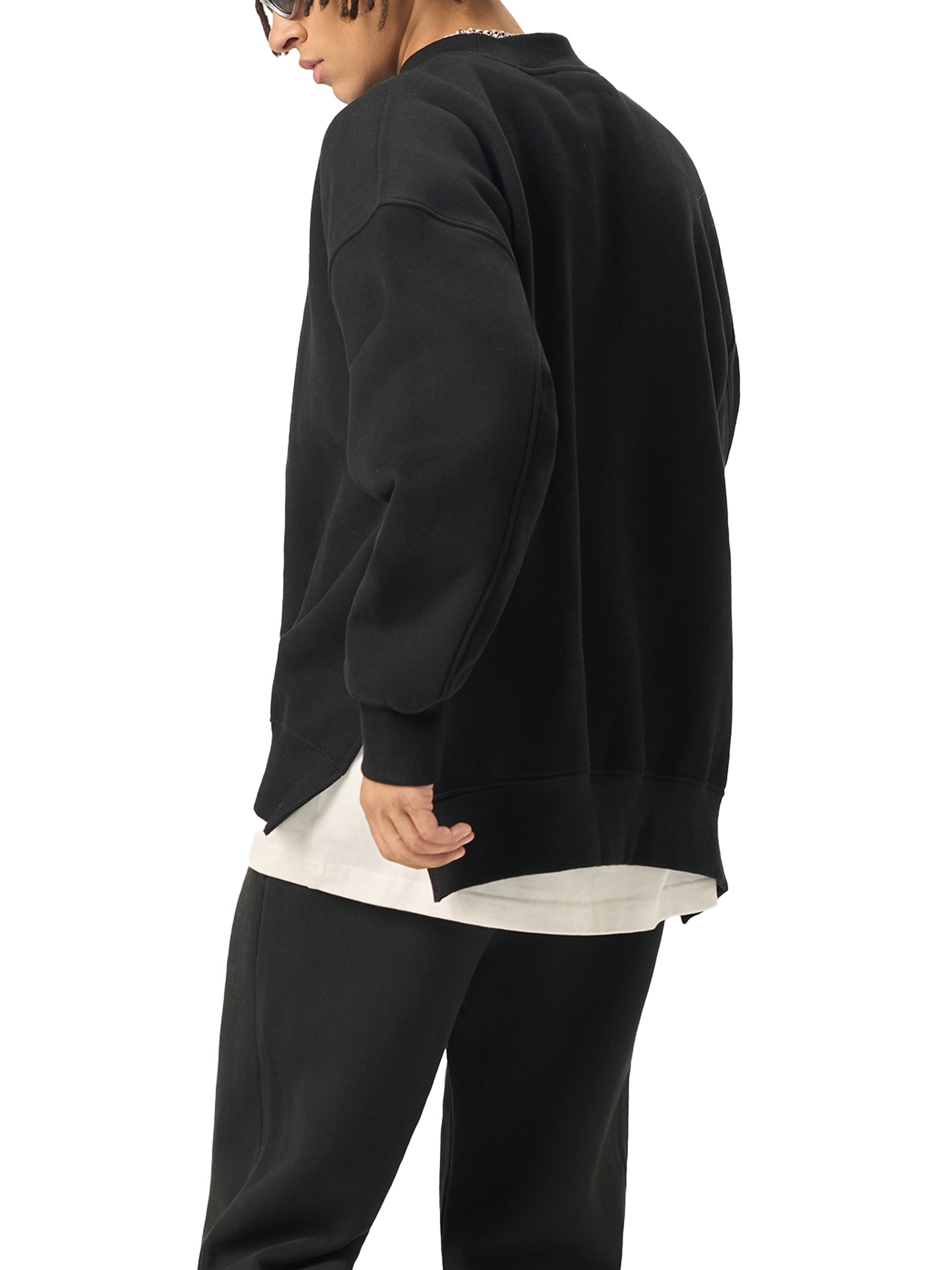 Fleece Side Slit Crewneck Sweatshirt - Memento Mori Clothing