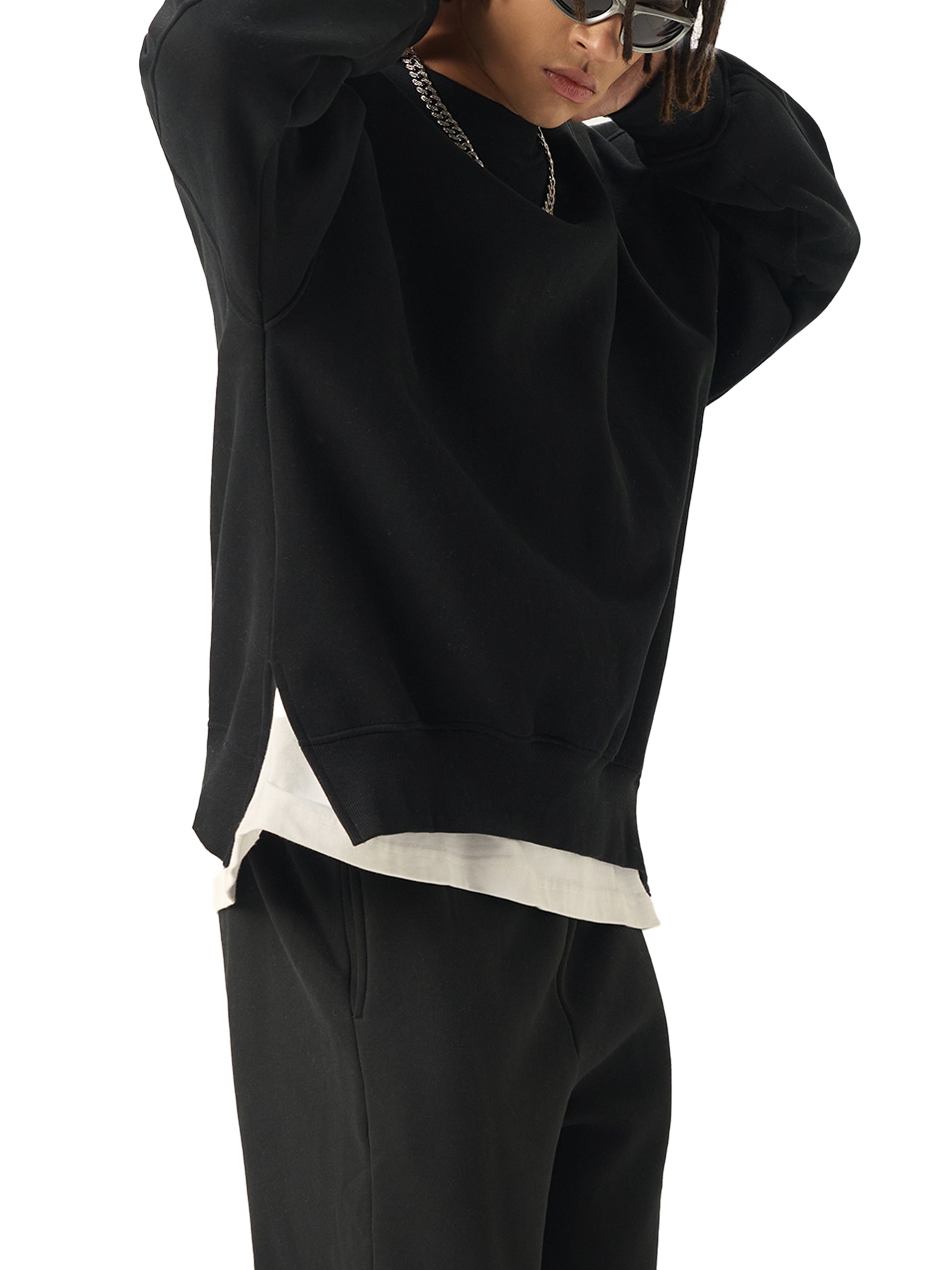 Fleece Side Slit Crewneck Sweatshirt - Memento Mori Clothing