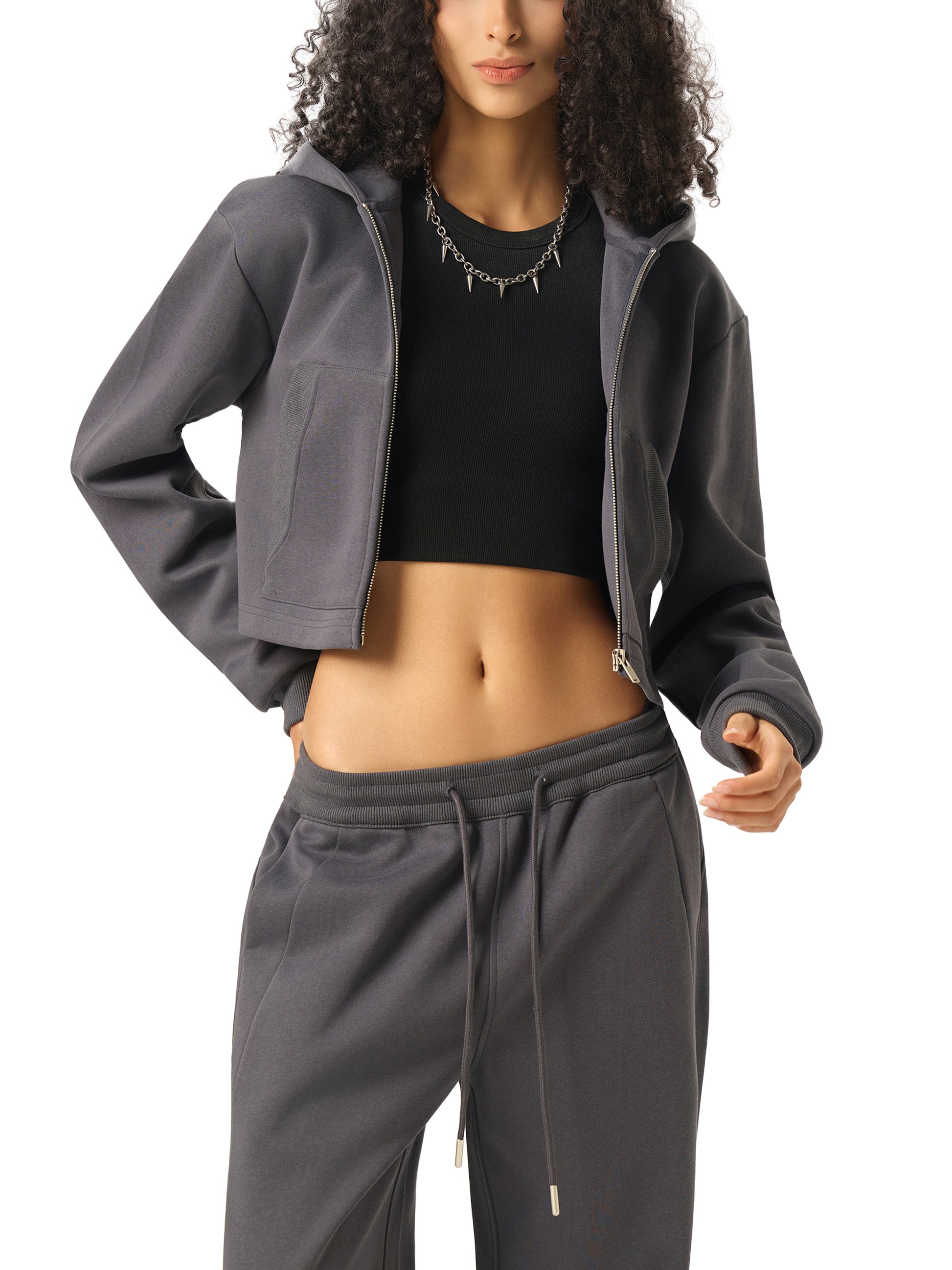 MMC Essential Cropped Zip-Up Hoodie - Memento Mori Clothing