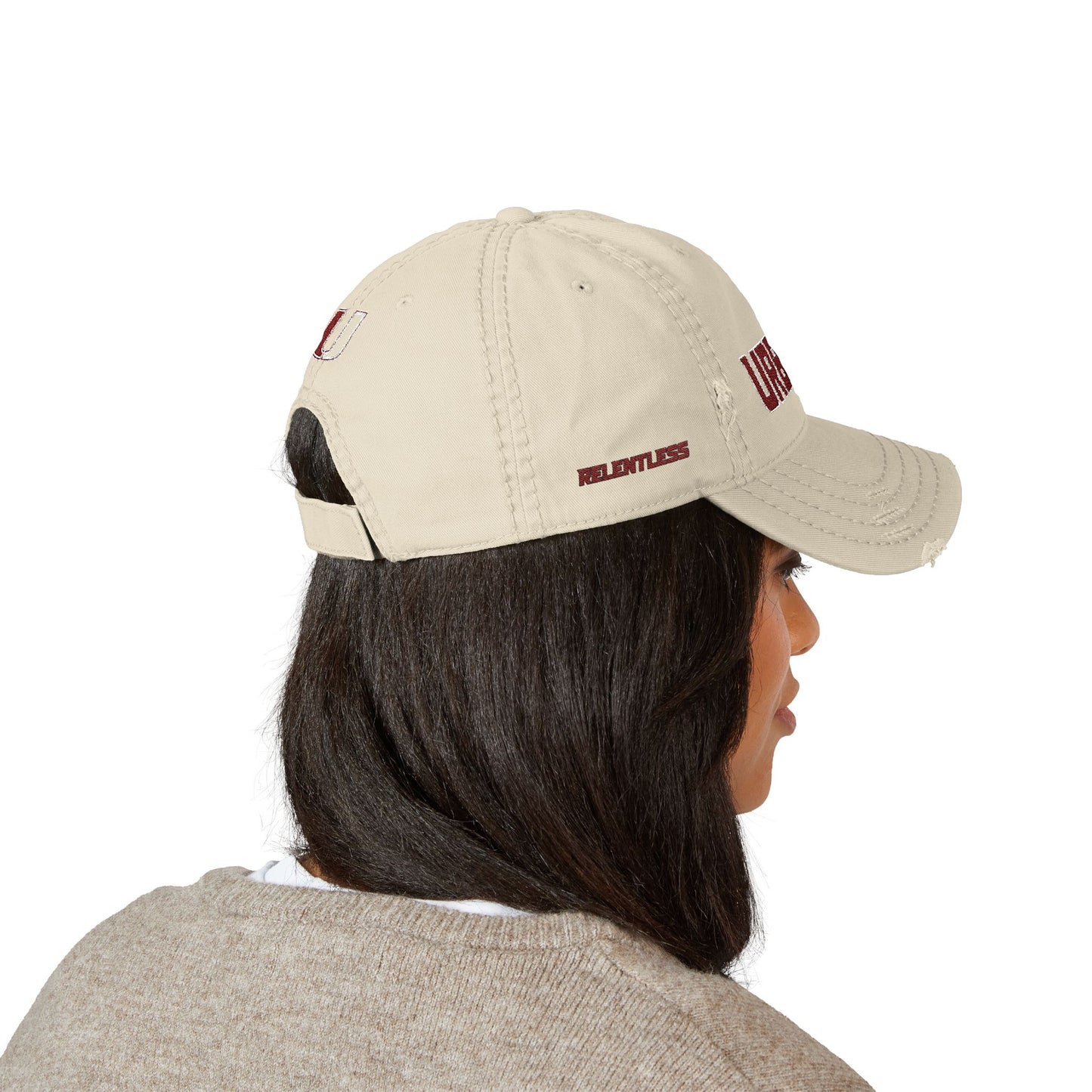 Urbana Distressed Embroidered Dad Hat — Vintage College Cap - Memento Mori Clothing