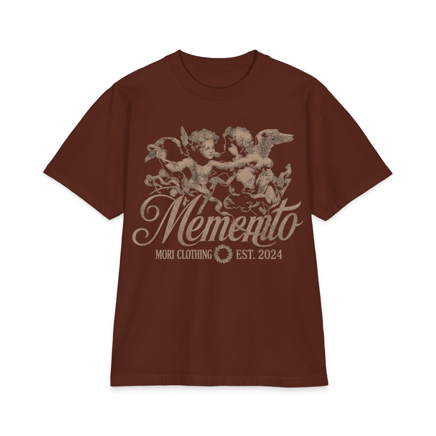 Memento Cherub Graphic T-Shirt — Vintage Angel Artwork, 'Memento' Chest Print