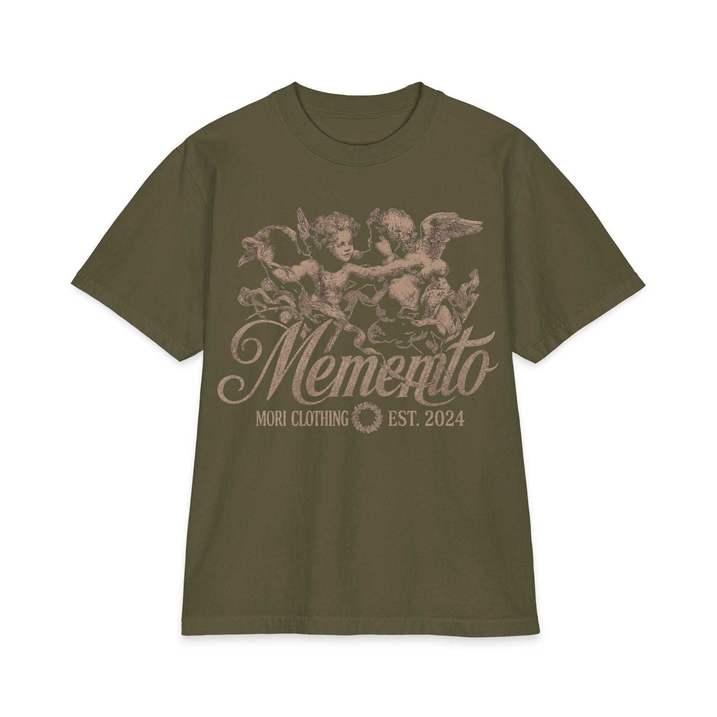 Memento Cherub Graphic T-Shirt — Vintage Angel Artwork, 'Memento' Chest Print