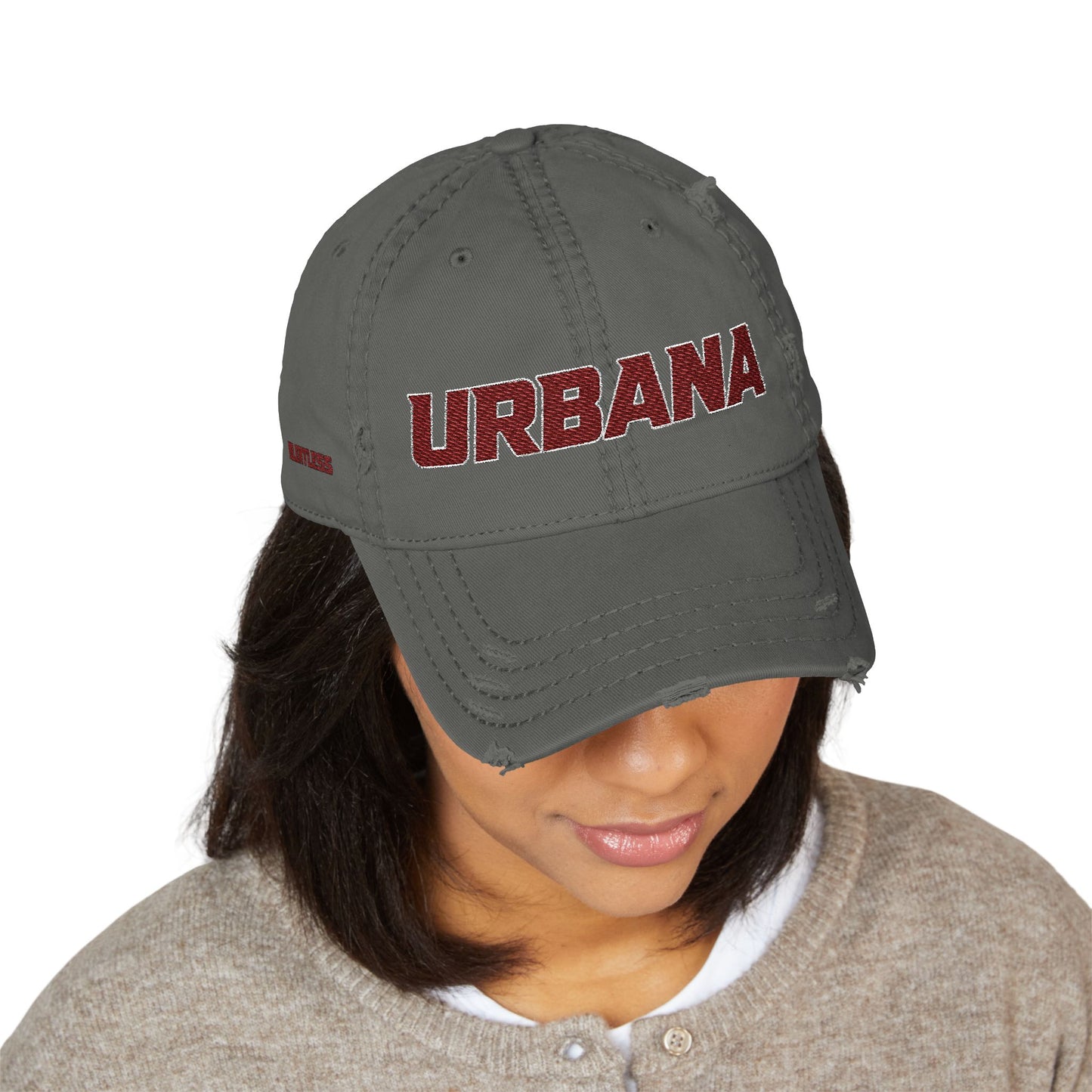 Urbana Distressed Embroidered Dad Hat — Vintage College Cap - Memento Mori Clothing