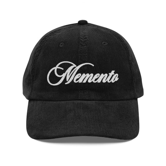 Vintage Corduroy Cap - Embroidered "Memento" Script Dad Hat - Memento Mori Clothing