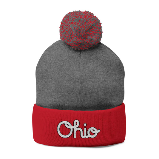 Ohio Embroidered Pom-Pom Knit Cap