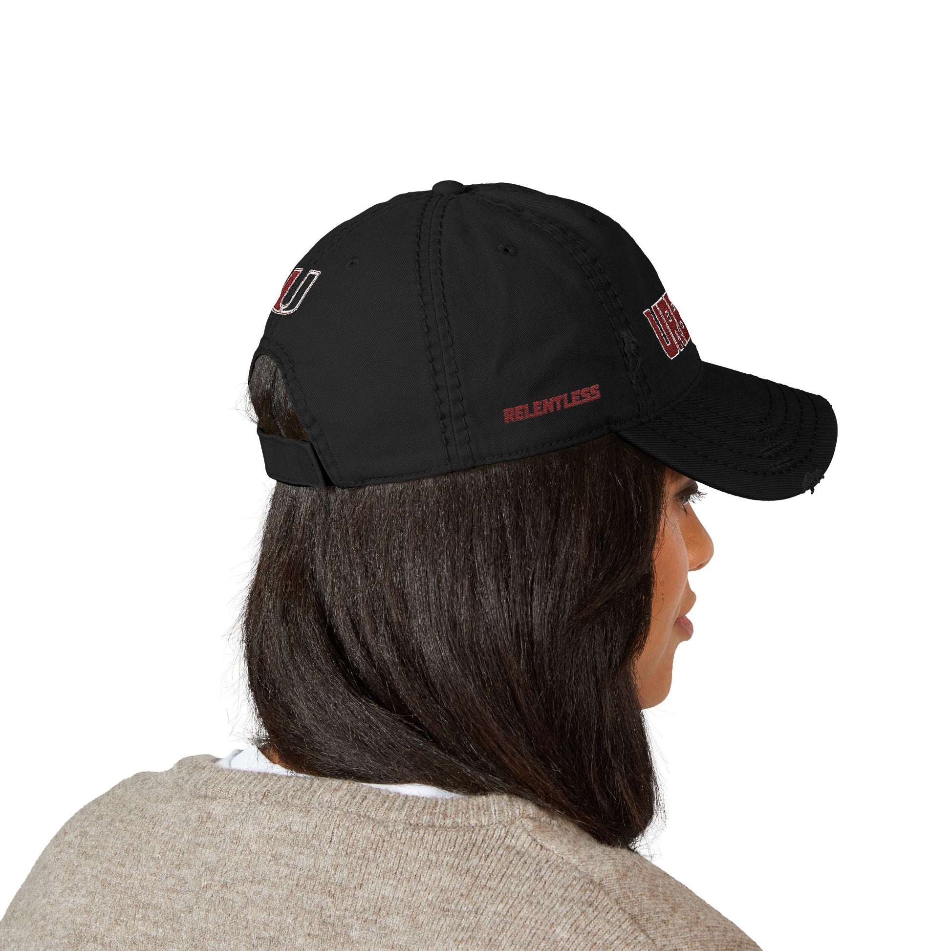 Urbana Distressed Embroidered Dad Hat — Vintage College Cap - Memento Mori Clothing