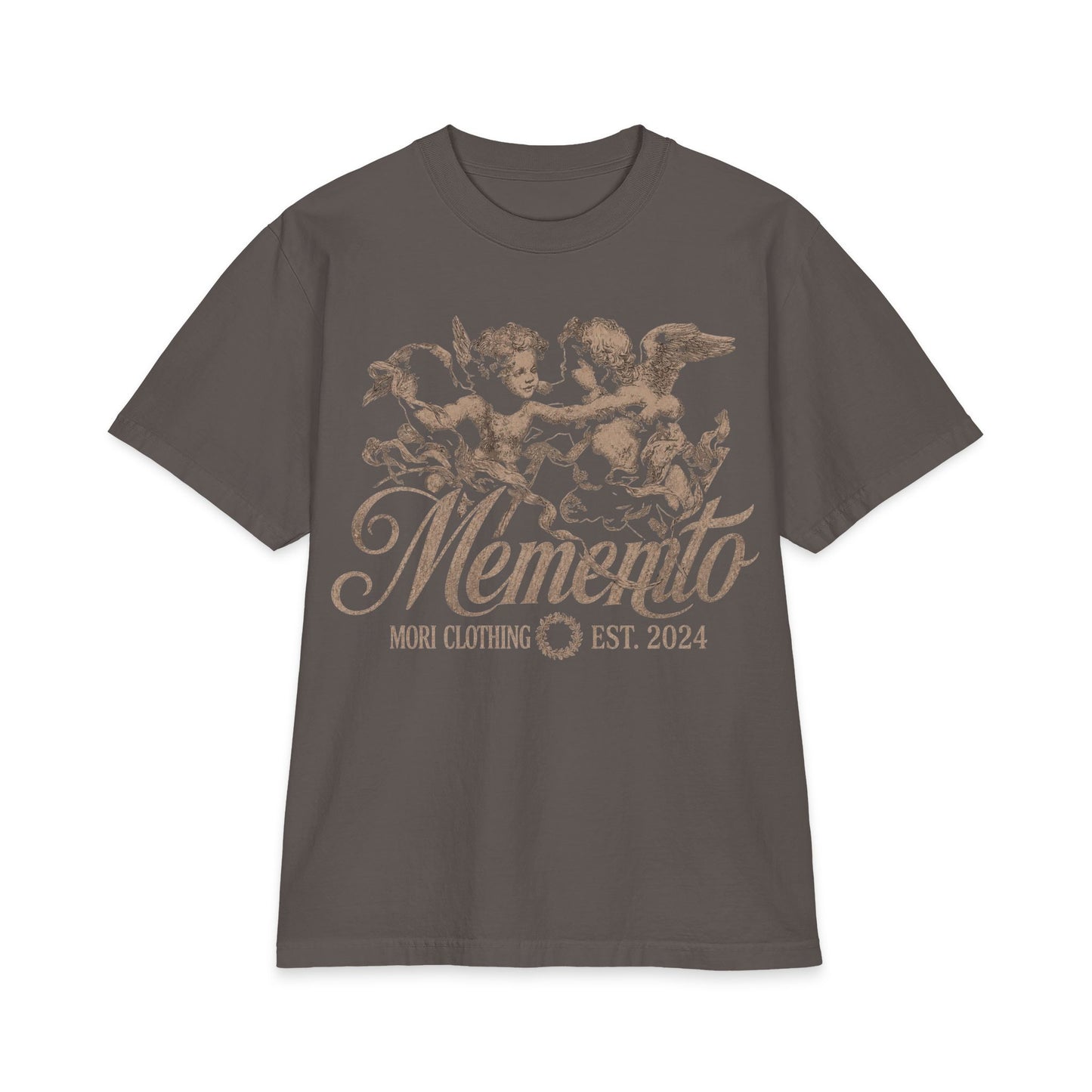 Memento Cherub Graphic T-Shirt — Vintage Angel Artwork, 'Memento' Chest Print