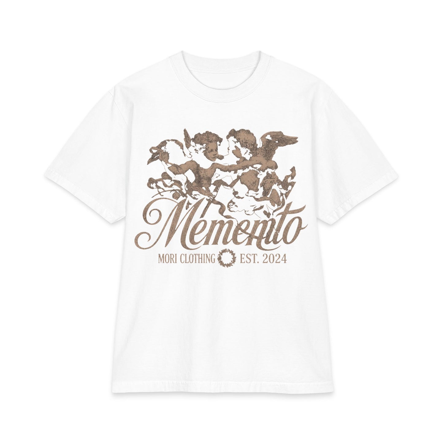 Memento Cherub Graphic T-Shirt — Vintage Angel Artwork, 'Memento' Chest Print