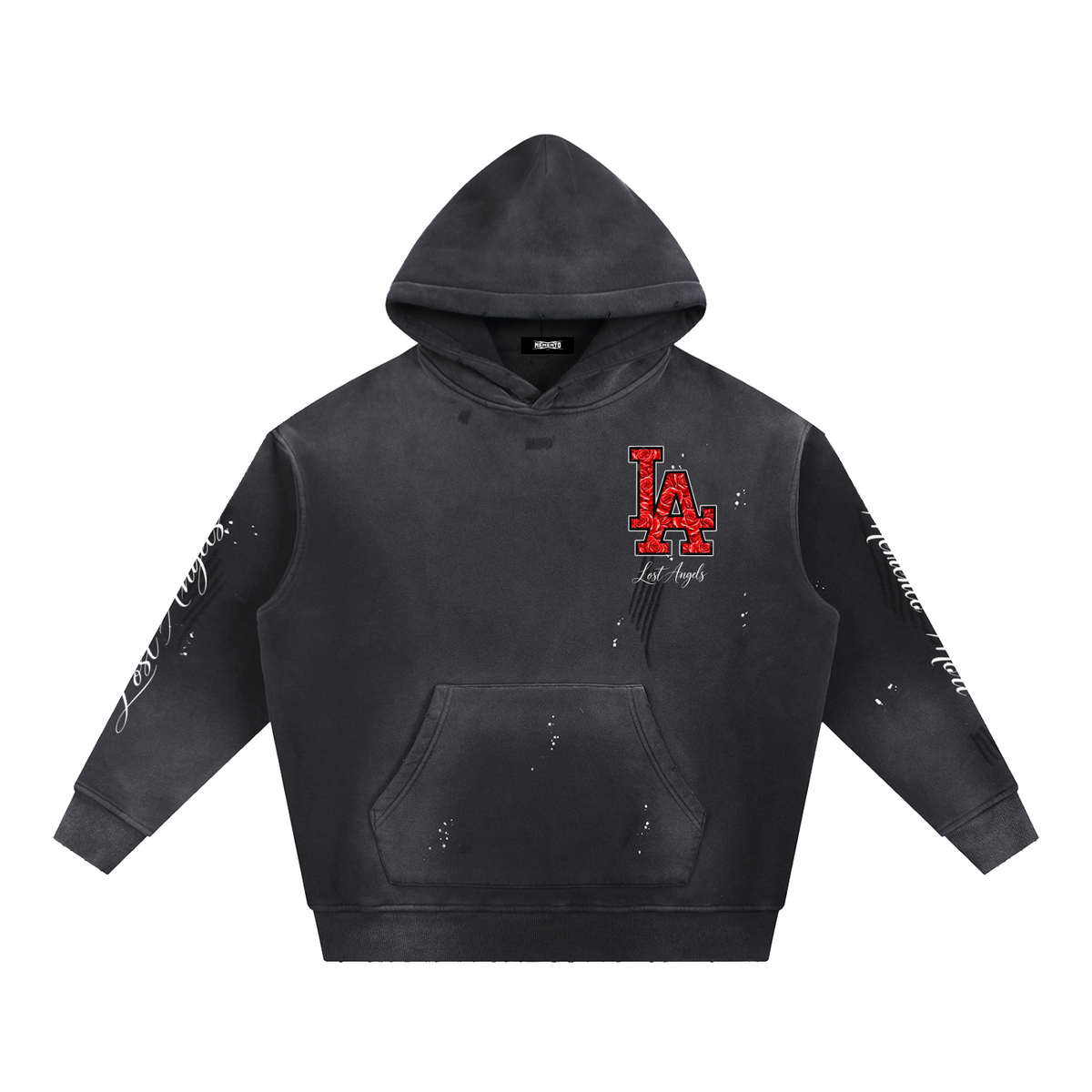 Lost Angels Roses Vintage Washed Frayed Hoodie