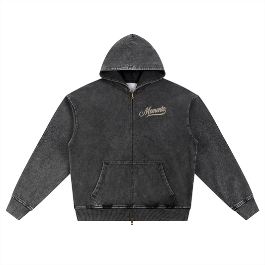 Snow Wash Oversized Zip-Up Hoodie