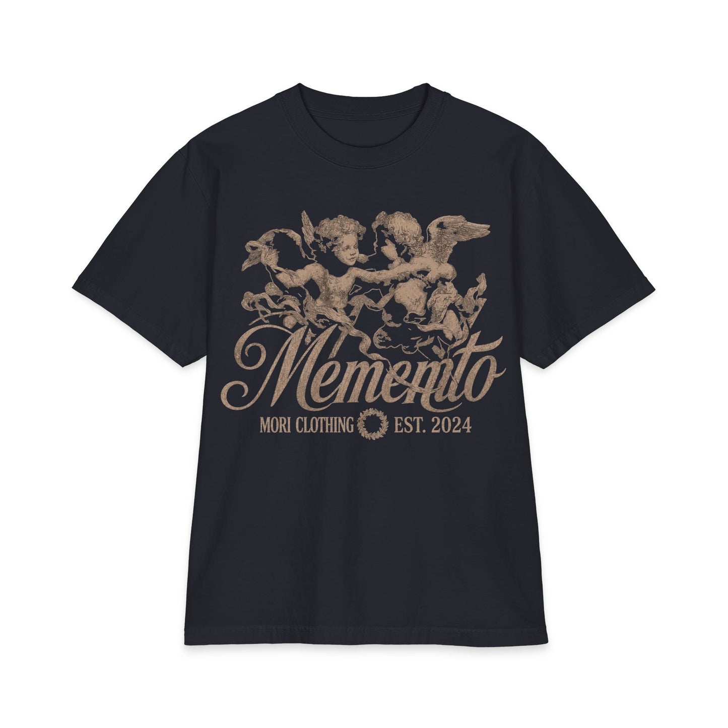 Memento Cherub Graphic T-Shirt — Vintage Angel Artwork, 'Memento' Chest Print