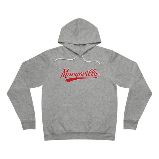Marysville Script Hoodie — Retro Campus Pullover with Back 'M' Logo - Memento Mori Clothing