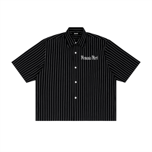 Unisex Striped Boxy Button-Up Shirt - Memento Mori Clothing