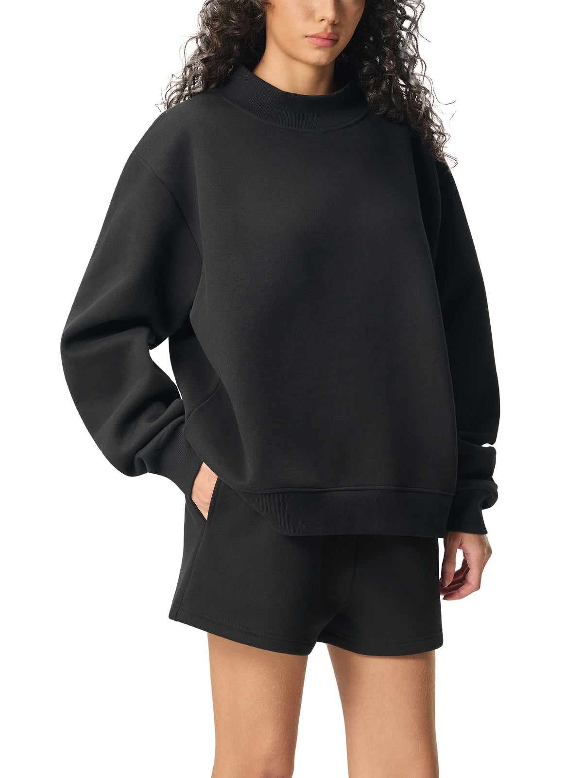 Essential Fleece Mock-Neck Crew Sweatshirt - Memento Mori Clothing